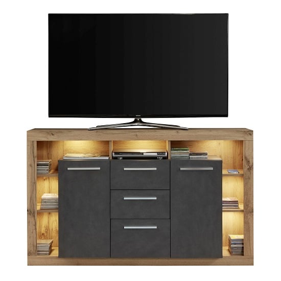 View Monza wooden tv sideboard in wotan oak and matera with led